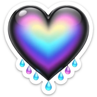 Ink black iridescent heart gif with drops sticker