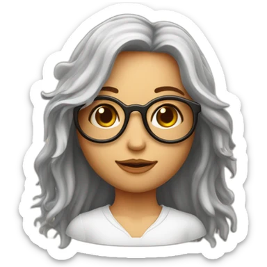 Fille aux cheveux longs roux frisés avec des lunettes et un pendentif jesus sticker