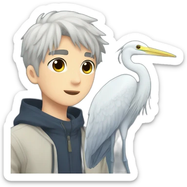 A boy and a heron anime  sticker