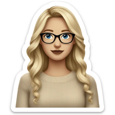 Blonde balayage long hair women blue eyes  beige sweater wearing black glasses  sticker