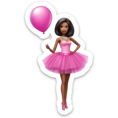 Barbie doll wearing a pink tutu dress , full body image holding a balloon and wearing a party hat  sticker