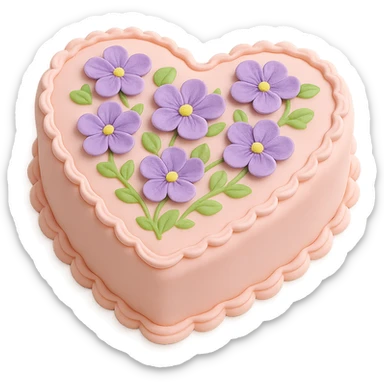 heart-shaped fondant cake with piped violets sticker