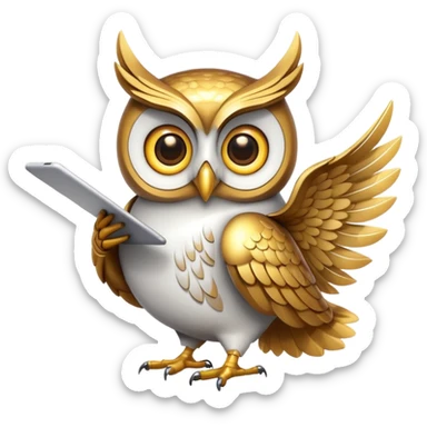 golden owl with shiny feathersu. Holds a Mac in the wing sticker