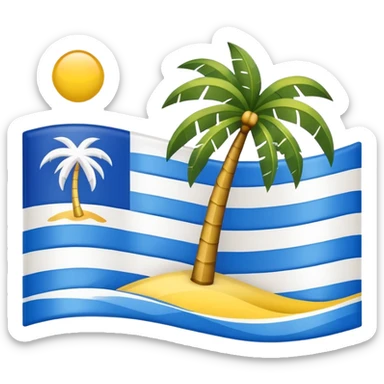 wavy flag with three vertical stripes blue white and yellow with a palm tree emblem in the center of the white stripe in Apple emoji style sticker