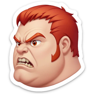 young angry fat man in profile view with red hair and fangs sticker