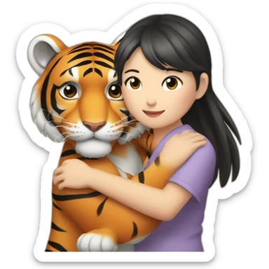 Tiger in arm of Japanese  girl  sticker