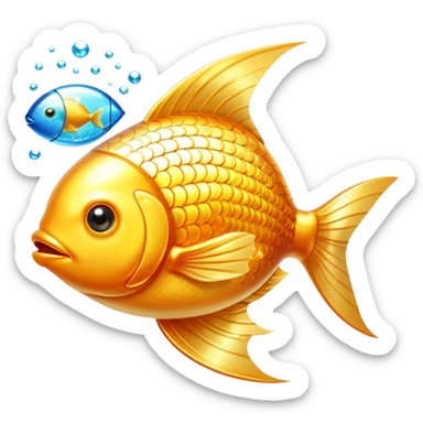 Bright golden fish with radiant glowing scales alongside a shining golden omega-3 capsule. Both elements emitting strong beams of light and sparkles, surrounding them with a brilliant aura. The scene is filled with luminous particles and light rays creating a magical, bright effect. sticker
