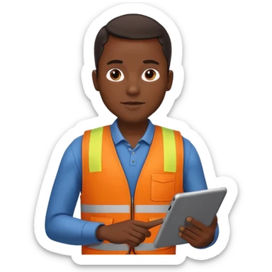 worker black man wearing orange west holding a tablet sticker