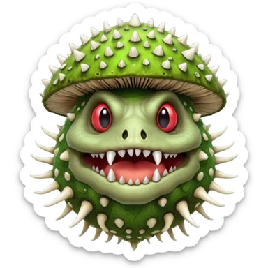 poisonous mushroom beast portrait, head and shoulders only, mushroom shell armor, spiky fungus growths, toxic green veins, beast-like mouth, heavy fungal texture, 3D cartoon, mobile game icon style, clean background, no text, no watermark

 sticker