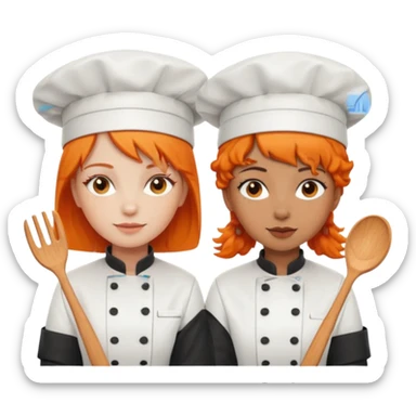 Dos chicas chef, una pelinaranja de pelo lacio y otra con pelo negro con rulos sticker