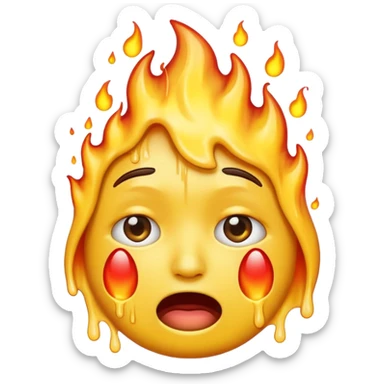 Generate an emoji that is simultaneously nervous, crying, and melting while on fire.  sticker