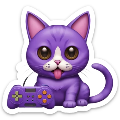 purple cat with huge eyes smelly lines and their massive brown tongue out also a playstation next to it sticker