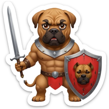 A bullmastiff as a legend with sword and shield sticker