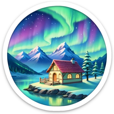 Northern lights with colors, cozy atmosphere in ghibli style sticker