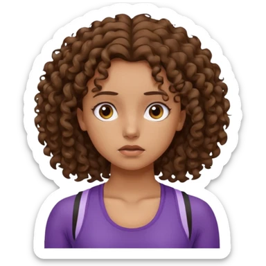 worried face, curly hair girl, gym sticker