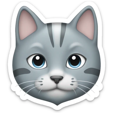 Gray cat with white stripes next to a pastel blue heart sticker
