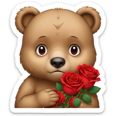 Cute bear with crying  eyes holding roses with this emoji expression  sticker