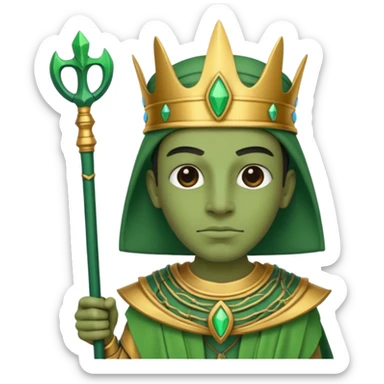 Ancient Egyptian god Osiris with green skin, Atef crown, and holding sticker