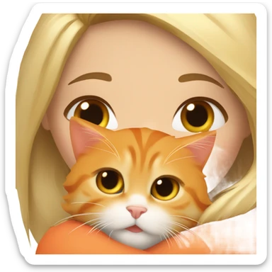 Blonde girl hugging her orange maine coon with a heart around them sticker