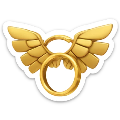 Golden ring with six wings coming out of it, covered in eys sticker