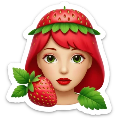 . subject. less details. lips with pattern of strawberry with leaf on top  sticker
