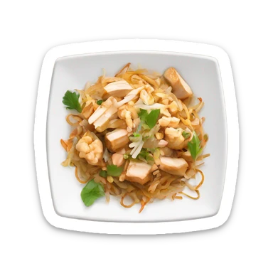 Square White Plate of chicken pad Thai cute sticker