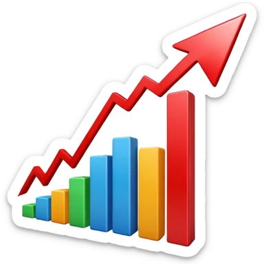 iOS-style 3D emoji: rising red chart with an upward-pointing arrow sticker
