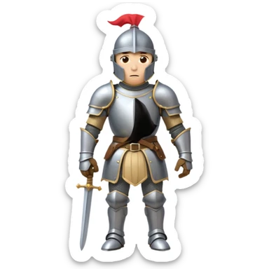 A cartoon knight in full armor with a closed helmet, expressing disgust. The knight's head is tilted slightly downward, arms pushed away from the body, and legs apart. sticker