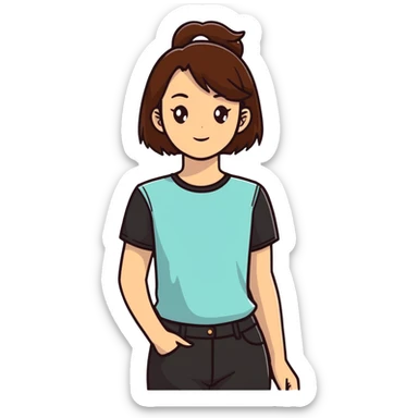Brown straight-haired girl wearing black top sticker