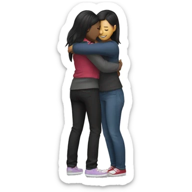 asian and black lesbians hug full body sticker