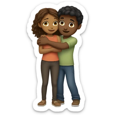 short and fair brown girl hugging a tall and fair brown boy sticker