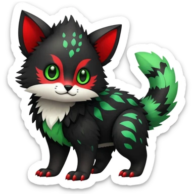 Kawaii Cute Edgy Black Green Red Vernid-Trico-animal-creature full body sticker