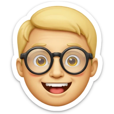 nerd emoji, classic yellow circle face, thick glasses, buck teeth, joyful sticker