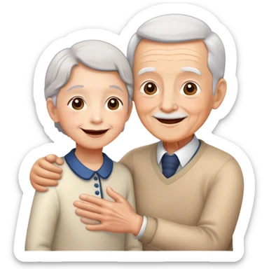 child greeting or helping an elderly person, cheerful and respectful sticker