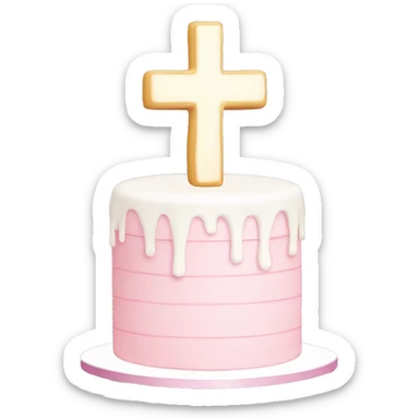 Light pink and white cake with cross  sticker