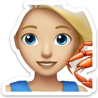 Blonde girl with blue eyes eating crab legs sticker