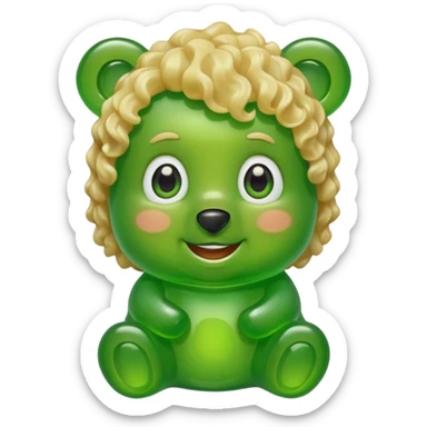 green gummy bear with eyes and blond curly hair only head sticker