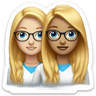 2 Blonde girls with long hair and blue eyes, ginger girl with blonde highlights and glasses sticker