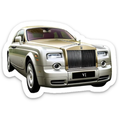 Rolls-Royce Phantom (2022) – cinematic-realistic Rolls-Royce Phantom, its polished silver frame glistening under the sun as it glides down a winding, tree-lined road. The iconic Spirit of Ecstasy hood ornament stands proudly, the V12 engine hums silently as the car cuts through the serene countryside, embodying elegance and power. sticker