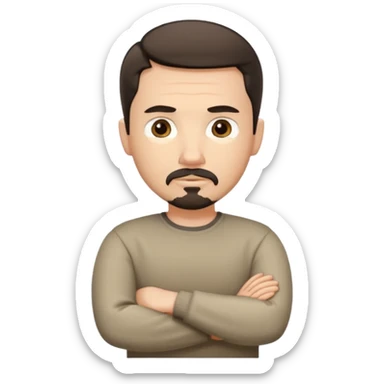 White man with short dark hair and goatee and neutral expression with his arms folded sticker