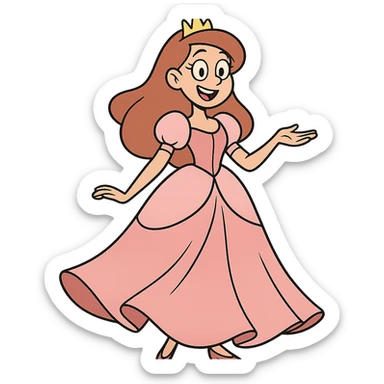 princess with a flowing dress and tiara, whimsical Disney-inspired look sticker