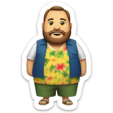 fat guy with yellow hawaiian skirt beard sticker