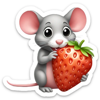 cute bubbly mouse eating strawberry sticker