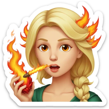 Blond woman exhaling fire from mouth like a dragon sticker