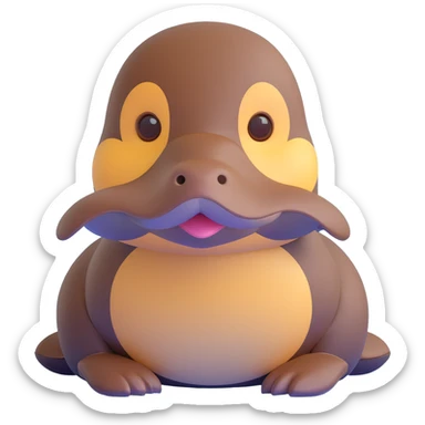 Noble platypus portrait, calm and composed, sleek build with velvety brown fur, distinctive duck-bill, observant hazel eyes, sophisticated features, soft serene glow, intelligent and enigmatic, ancient uniqueness sticker