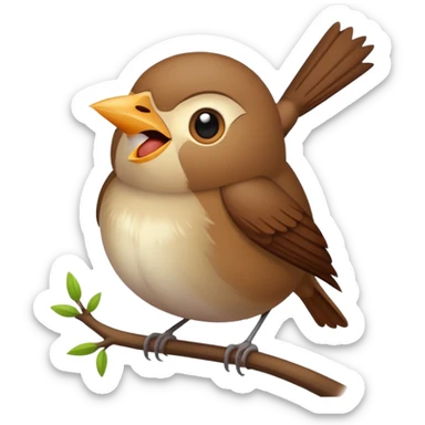 nightingale bird singing, small brown songbird sticker