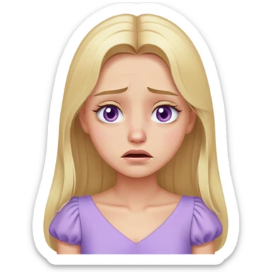 crying face blonde model, hazel eyes, sleek long hair, pastel purple dress sticker