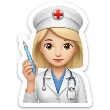 nurse holding vaccination needle sticker