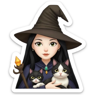 Witch with cat companion sticker