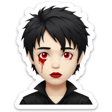 Goth boy with shaggy hair, and messy, smudged, red, lipstick  sticker